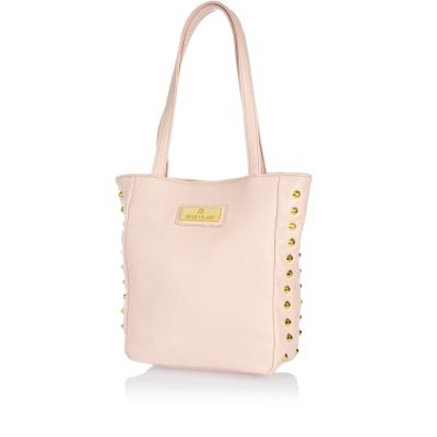 Girls light pink studded side shopper bag