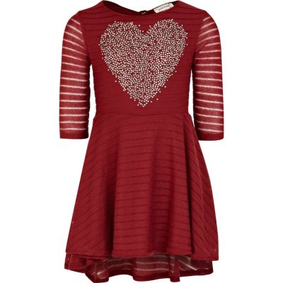 Girls red embellished heart dress