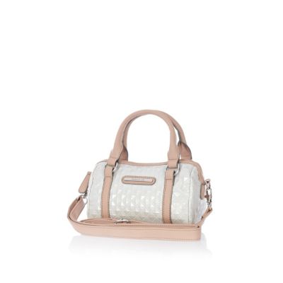 Girls white quilted barrel bag