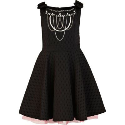 Girl black spot prom dress