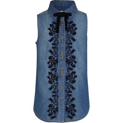Girls blue denim sleeveless shirt