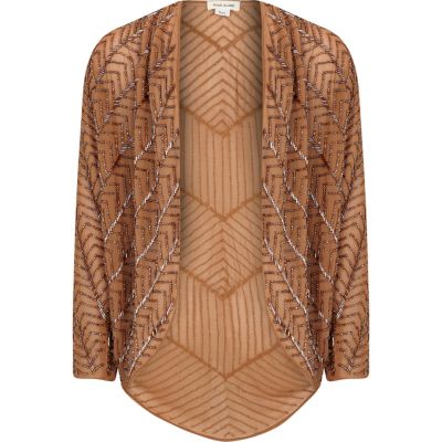Girls brown embellished shrug