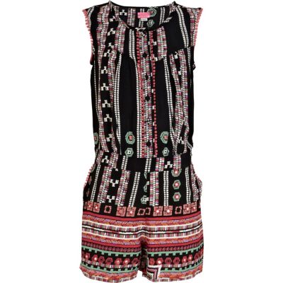 Girls black aztec playsuit