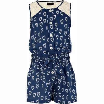 Girls blue heart print playsuit