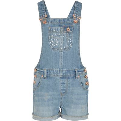 Girls blue light wash dungarees