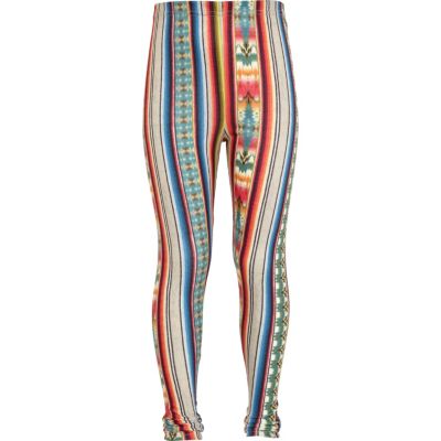 Girls blue aztec stripe leggings
