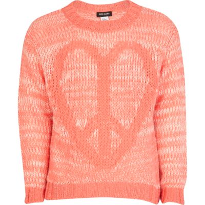 Girls orange peace sign jumper