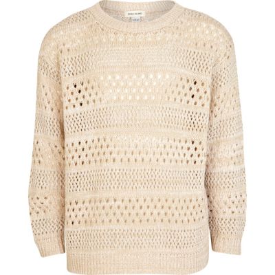 Girls beige pointelle knit jumper