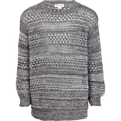 Girls grey pointelle knit jumper