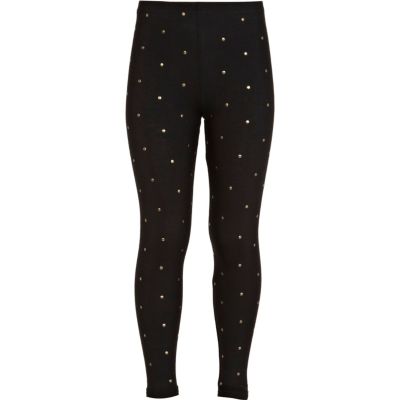 Girls black studded leggings