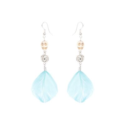 Girls blue feather drop earrings