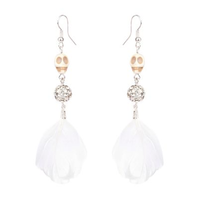 Girls cream feather drop earrings