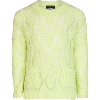 Girls green fluro pointelle jumper