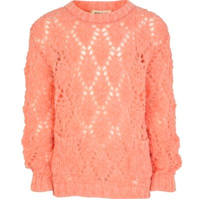 Girls orange fluro pointelle jumper