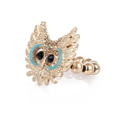 Girls gold tone owl ring