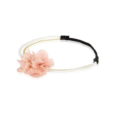 Girls orange floral and pearl headband