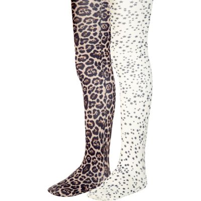 Girls brown and star two pack of tights