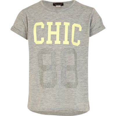 Girls grey chic 88 studded t-shirt