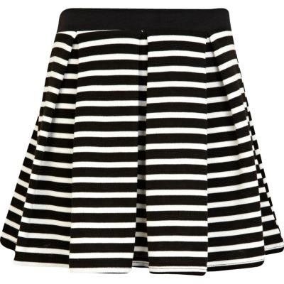 Girls black stripe box pleat skater skirt