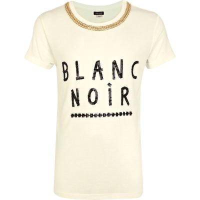 Girls white blanc noir chain t-shirt