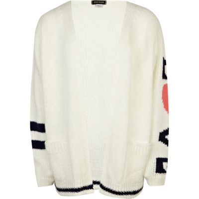 Girls cream love cardigan 