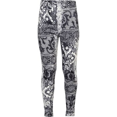 Girls grey digital print leggings