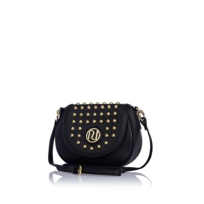 Girls black studded cross body bag