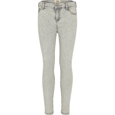 Girls grey acid wash jeggings 