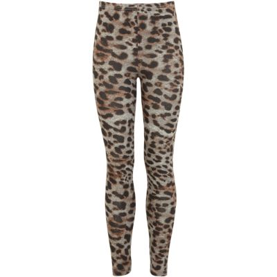 Girls brown leopard print leggings