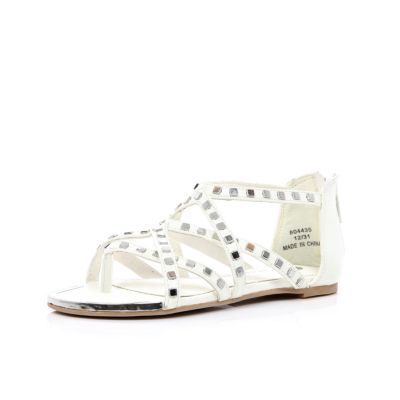 Girls white studded gladiator sandals