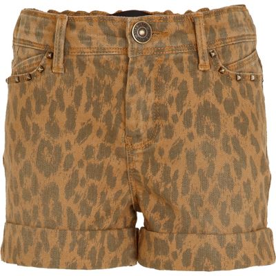 Girls brown leopard print shorts