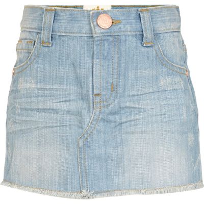 Girls blue light wash denim skirt