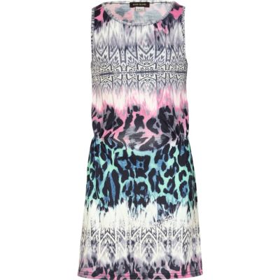 Girls cream animal print aztec dress