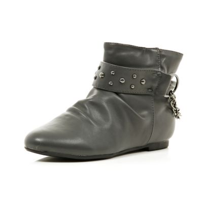Girls grey slouch ankle boots