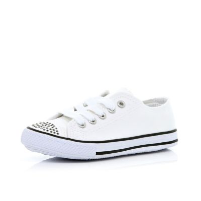 Girls white diamante canvas plimsolls