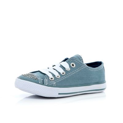 Girls blue denim diamante canvas plimsolls