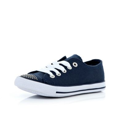 Girls navy diamante canvas plimsolls