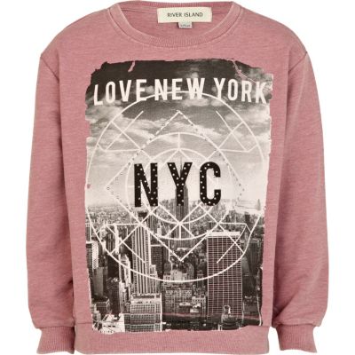 Girls pink love New York print sweat top