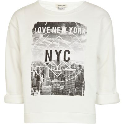 Girls cream love New York print sweat top