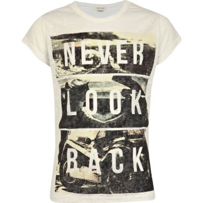 Girls white never look back burnout t-shirt