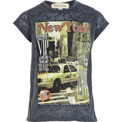 Girls blue New York magazine print t-shirt