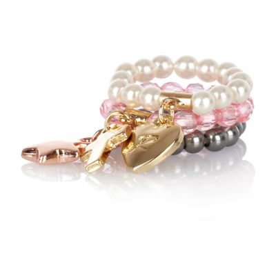 Girls pink multi ring with charm