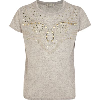 Girls grey Western studded t-shirt