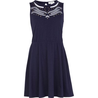 Girls navy cut out dress
