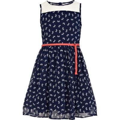 Girls navy dog print prom dress