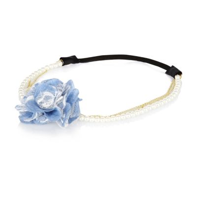 Girls blue floral and pearl headband