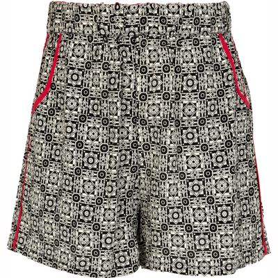Girls black aztec print shorts