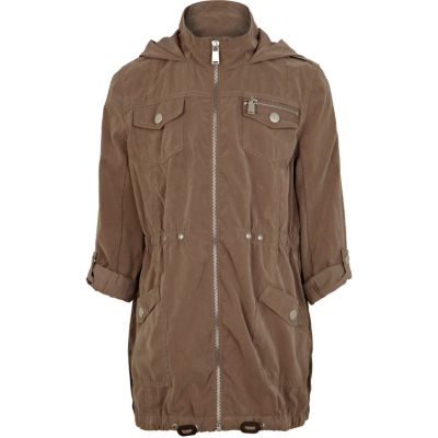 Girls light brown utility parka jacket