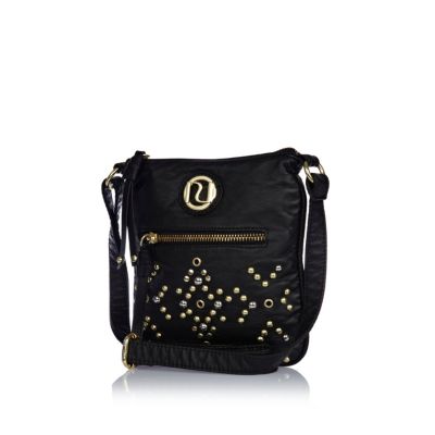Girls black studded messenger bag