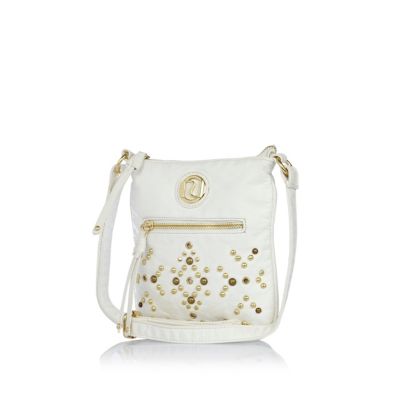 Girls white studded messenger bag
